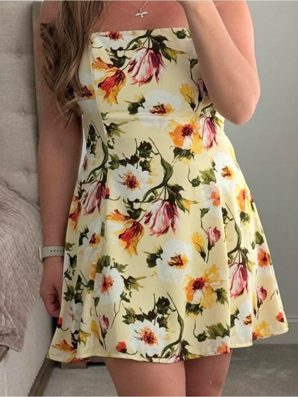 Abercrombie & Fitch Yellow Floral Fit and Flare Mini Dress MP